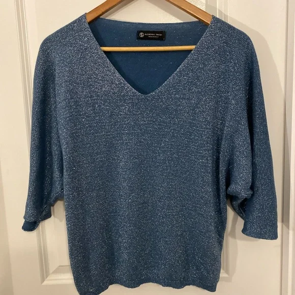 Alchemia Tricot Shimmery V-Neck Short Sleeve Sweater - Picture 2 of 7